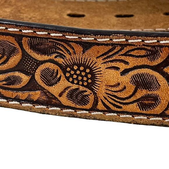 3D DDD 3-D Mens Tooled 1/2" Genuine Leather Floral Western Rustic Brown sz 48 - Picture 5 of 16